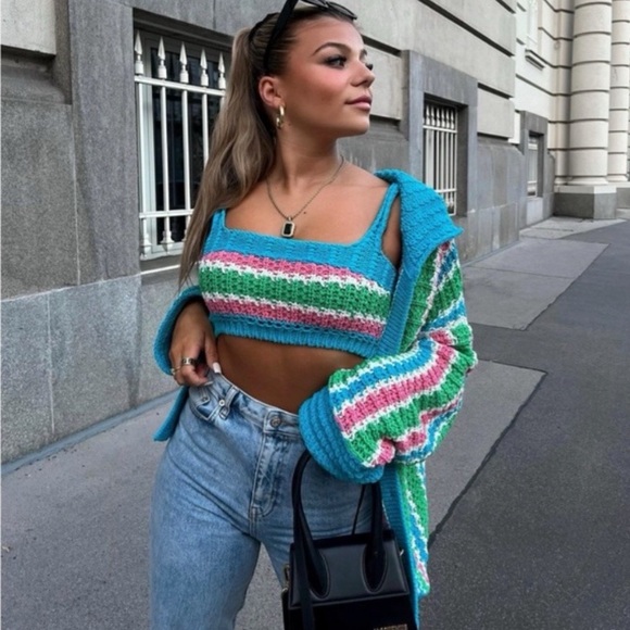 🩵 ZARA BLUE MULTI KNIT CROP TOP! - Picture 8 of 16